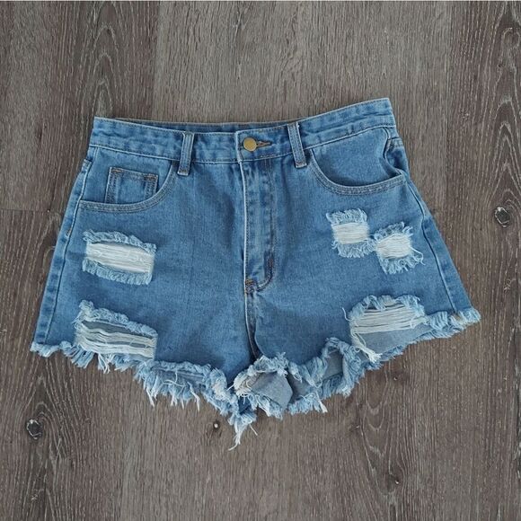 Shein High Waist Distressed Jean Booty Shorts Size 6 - Picture 1 of 8